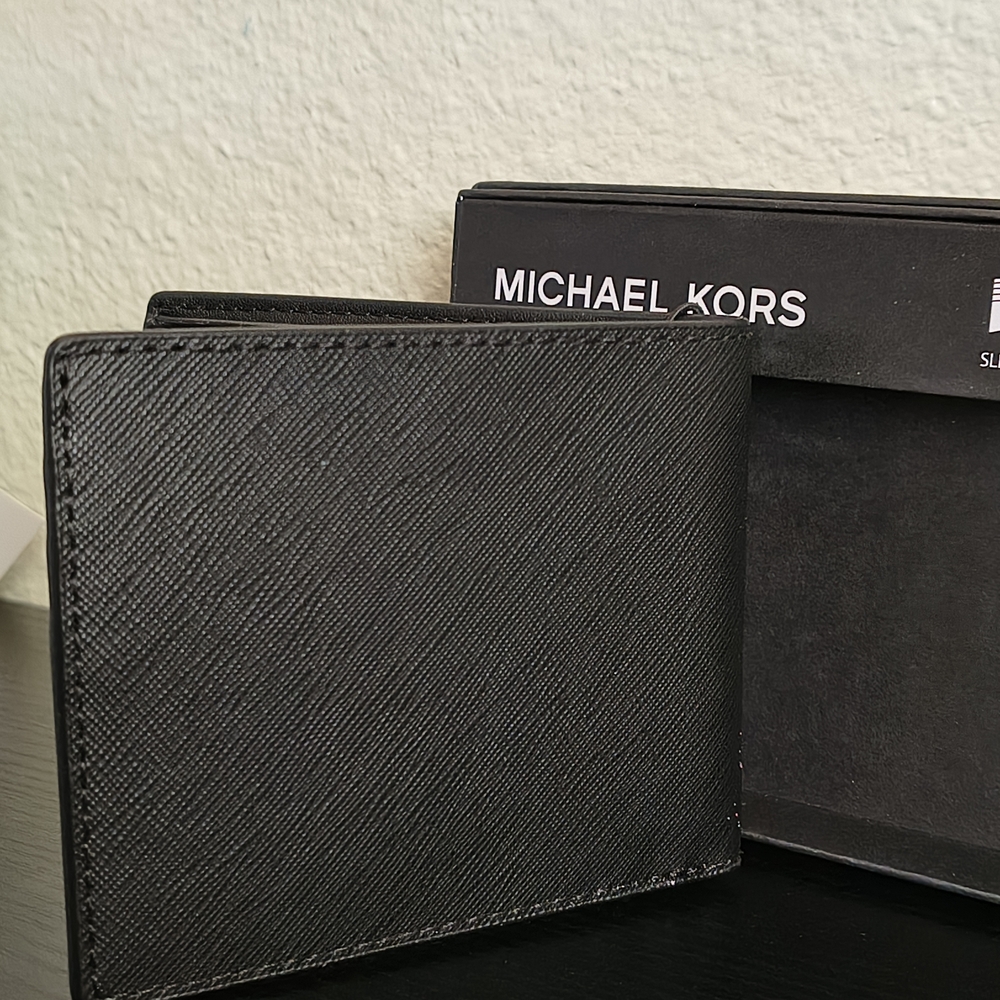 Michael Kors Black Slim Billfold with MK Accent - Picture 4 of 6